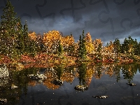 Jesień, Rosja, Jezioro, Chmury, Chibiny, Półwysep Kolski, Drzewa