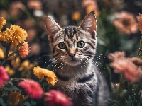 Kwiaty, Kot, Kocię, Grafika