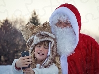 Selfie, Mikołaj, Dziecko, Świąteczne