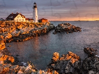 Latarnia morska, Stany Zjednoczone, Skały, Cape Elizabeth, Morze, Stan Maine, Portland Head Light