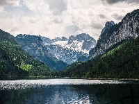Zielone, Góry Dachstein, Austria, Jezioro, Lasy, Gosauseen