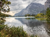 Jezioro, Włochy, Lago Di Toblino, Góry, Drzewa