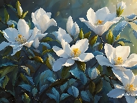 Magnolie, Białe, Kwiaty, Grafika