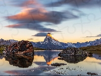 Stellisee, Alpy Pennińskie, Góry, Szczyt Matterhorn, Szwajcaria, Jezioro