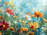 Kwiaty, Kosmea, Kolorowe, Grafika Kwiat