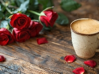 Kawa, Kwiaty, Róże, Kubek