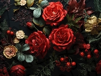 Czerwone, Kwiaty, Grafika, Róże