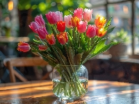 Kolorowe, Kwiaty, Tulipany, Wazon